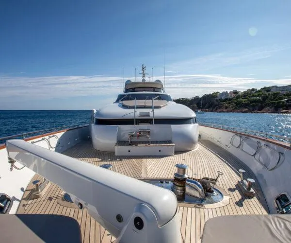  Yacht Photos Pics Luxurious 2009 Maiora 31DP yacht on open sea with clear skies.