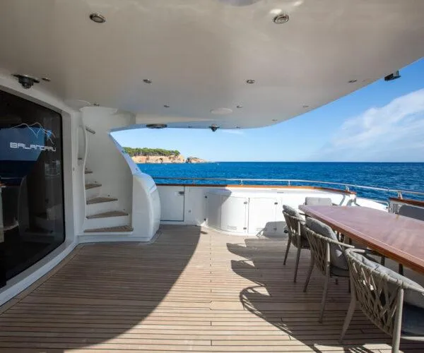  Yacht Photos Pics Luxurious 2009 Maiora 31DP yacht deck with ocean view and elegant seating area.