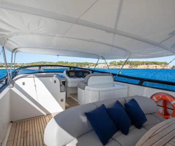  Yacht Photos Pics Luxurious 2009 Maiora 31DP yacht interior with elegant seating and ocean view.
