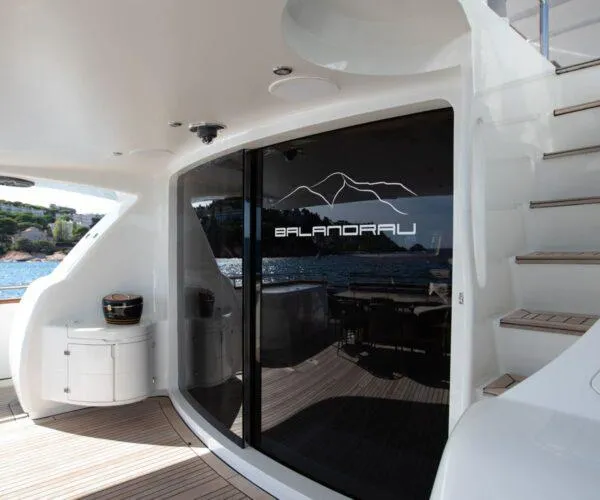  Yacht Photos Pics Luxurious 2009 Maiora 31DP yacht deck with sleek design and scenic ocean view.