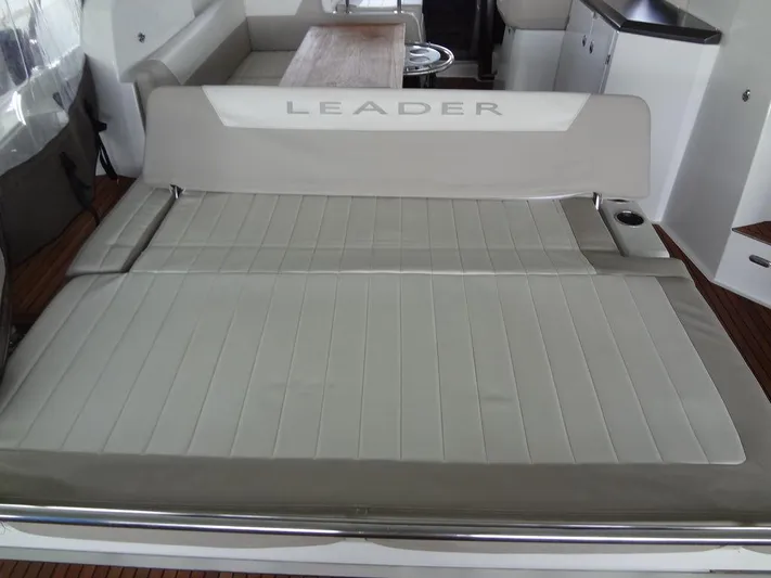Lake Time, Austin, Tx Yacht Photos Pics 2017 Jeanneau LEADER 36 boat interior with cushioned seating and table.