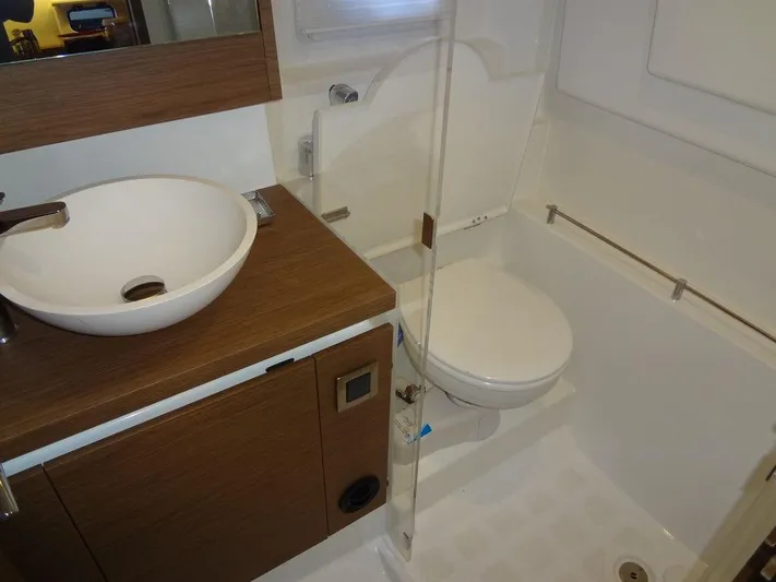 Lake Time, Austin, Tx Yacht Photos Pics Bathroom interior of 2017 Jeanneau Leader 36 yacht with modern sink and toilet.
