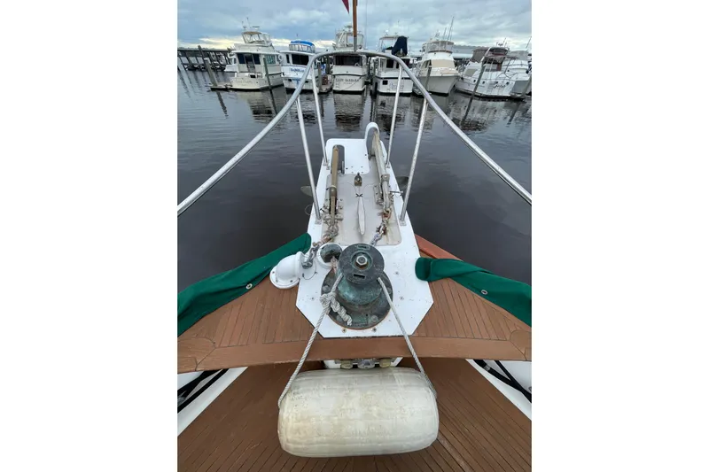 Amazing Grace Yacht Photos Pics Bow view of 1983 Grand Banks 49 Classic yacht docked at marina.