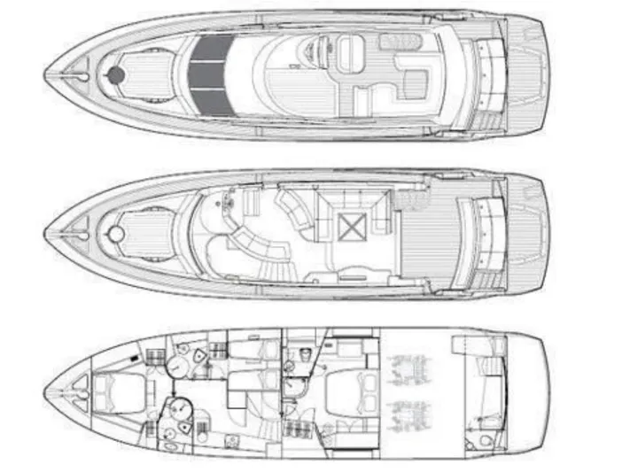  Yacht Photos Pics Blueprint of 2008 Sunseeker Manhattan 60 yacht, showcasing three detailed deck layouts.