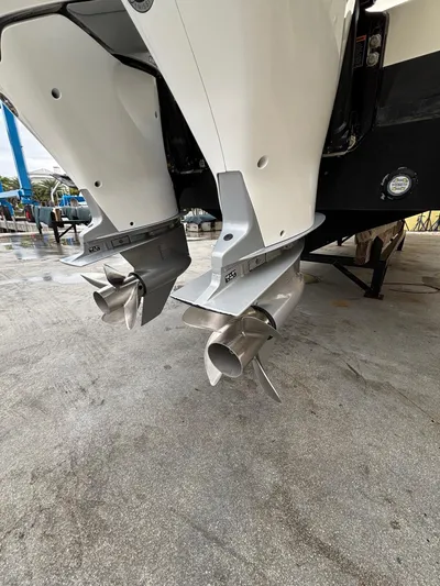  Yacht Photos Pics Twin outboard motors on a 2013 Statement 35 Center Console boat.