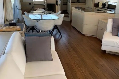  Yacht Photos Pics Luxurious interior of 2018 Princess 75 yacht with modern furnishings and elegant design.