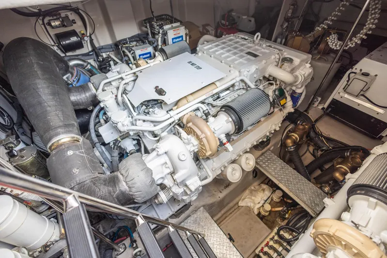  Yacht Photos Pics Engine room of 2006 Sea Ray 60 Sundancer yacht, showcasing detailed mechanical components.