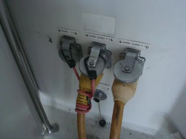  Yacht Photos Pics Power connections on a 1988 Chris-Craft Constellation boat.