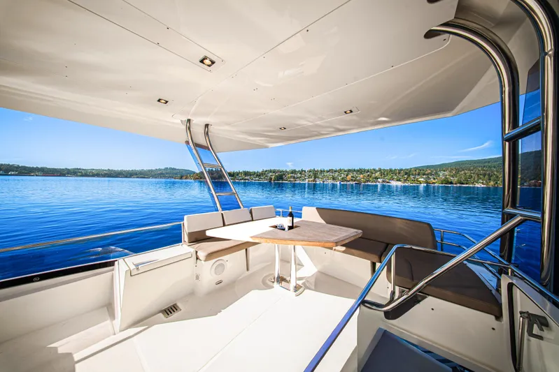 Luna Maris Yacht Photos Pics Luxurious 2016 Prestige 550 yacht interior with scenic lake view.
