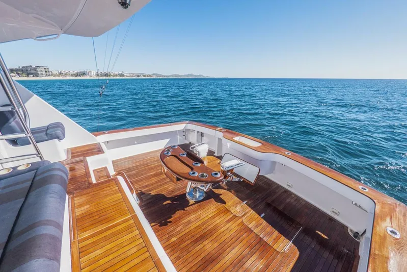 Bella Betty Yacht Photos Pics Luxurious 2003 Viking 65 Enclosed Bridge yacht with teak deck overlooking the ocean.