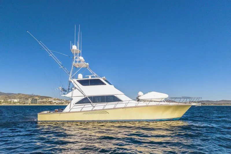 Bella Betty Yacht Photos Pics 2003 Viking 65 Enclosed Bridge yacht on open water under clear blue sky.