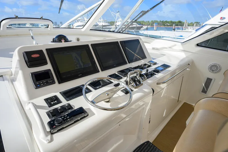  Yacht Photos Pics 2015 Viking 52 Open yacht helm with advanced navigation displays and controls.