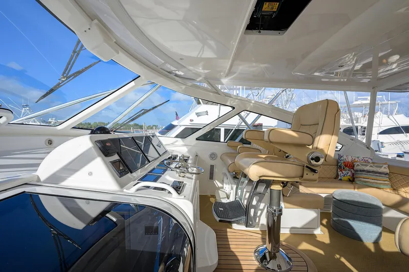  Yacht Photos Pics Interior of 2015 Viking 52 Open yacht with luxurious seating and modern navigation controls.