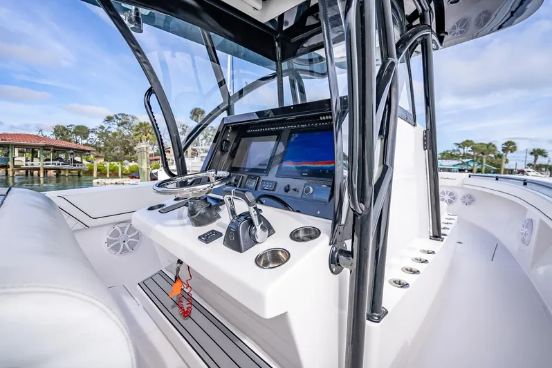  Yacht Photos Pics 2020 SeaHunter 35 Tournament boat console with advanced navigation and control systems.