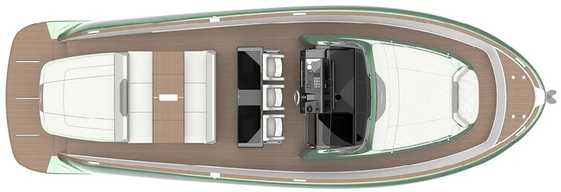  Yacht Photos Pics Top view of 2022 Solaris Power 44 yacht layout, featuring seating and helm station.