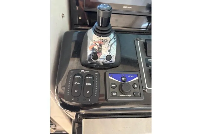 The Riddler Yacht Photos Pics Control panel of a 2009 Tiara Yachts 3600 Open with joystick and EVC system.