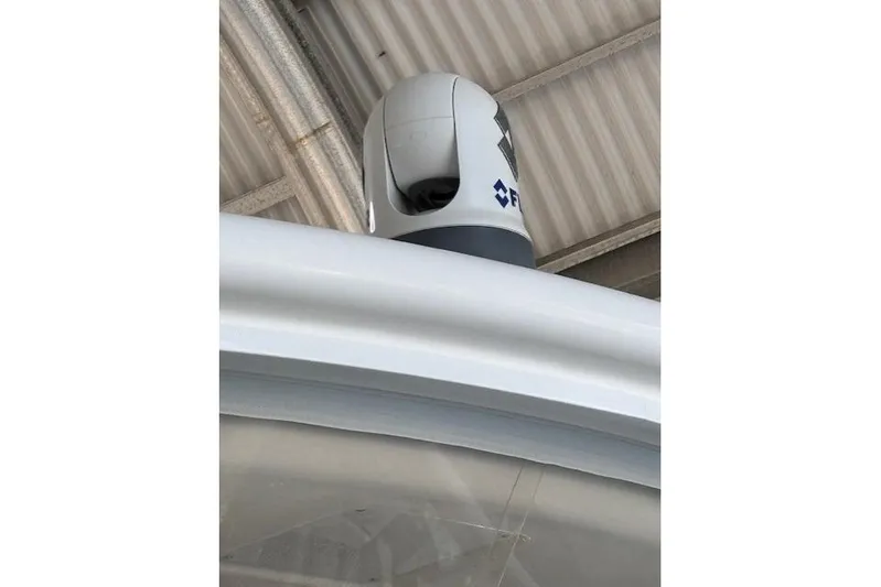 The Riddler Yacht Photos Pics Radar equipment on 2009 Tiara Yachts 3600 Open, viewed from below.
