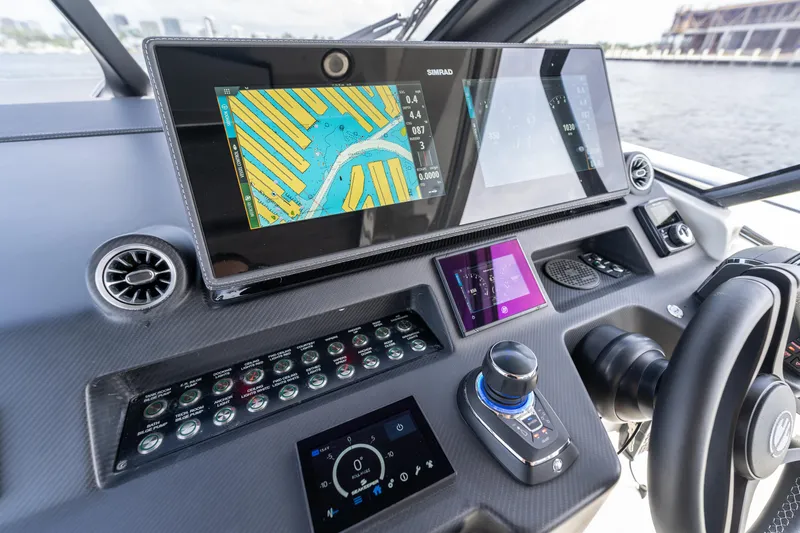  Yacht Photos Pics Modern Limitless Seas XLV 45 yacht dashboard with advanced navigation system, 2025 model.