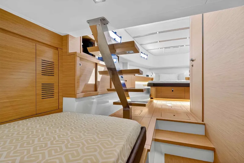Seaduction Yacht Photos Pics Luxurious interior of 2023 Pardo Yachts 43, featuring modern wood finishes and elegant design.