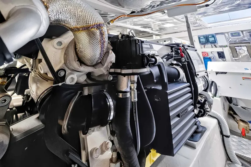 Seaduction Yacht Photos Pics Engine room of 2023 Pardo Yachts 43, showcasing advanced mechanical components.