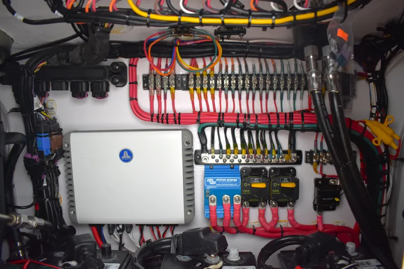  Yacht Photos Pics Electrical wiring system in a 2024 Contender 28 Tournament boat.