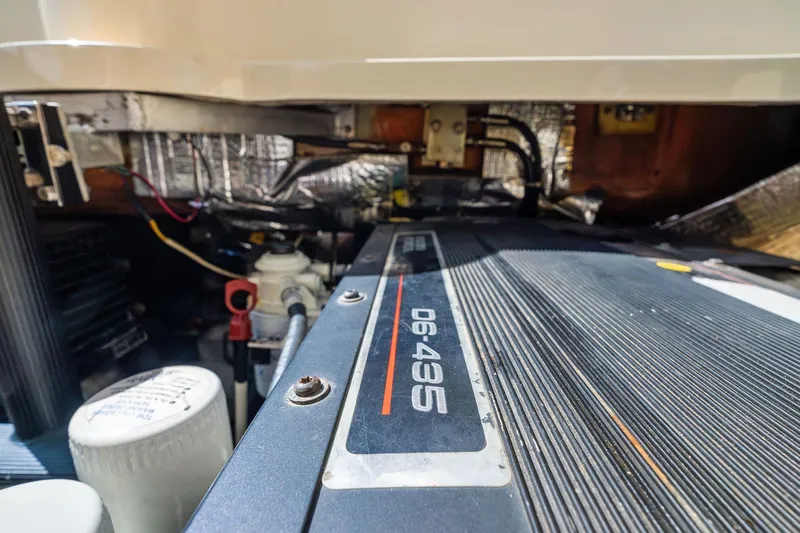 Capri Yacht Photos Pics Engine compartment of 2008 Hinckley Talaria 38R Convertible, showcasing mechanical components.