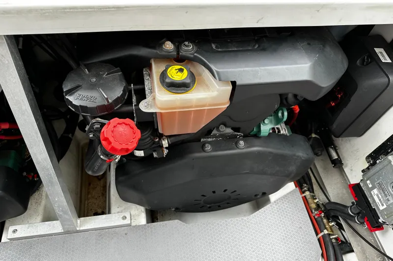 Andalucia Yacht Photos Pics Engine compartment of a 2017 Jeanneau NC 11 boat with Volvo Penta components.
