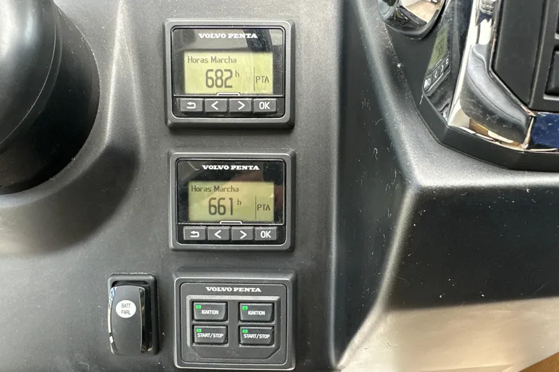 Andalucia Yacht Photos Pics Control panel of a 2017 Jeanneau NC 11 boat with Volvo Penta displays.