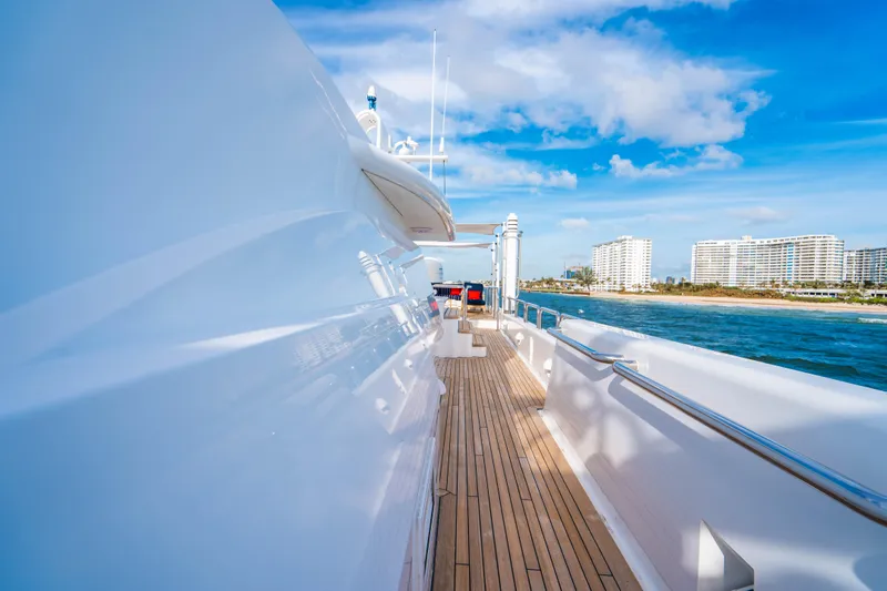 High Occupancy Yacht Photos Pics Luxurious Oceanfast Custom yacht deck, 1989 model, with ocean view and modern architecture.
