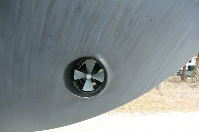 Merry Yacht Yacht Photos Pics Close-up of a 2004 Cabo 48 Flybridge boat's bow thruster.