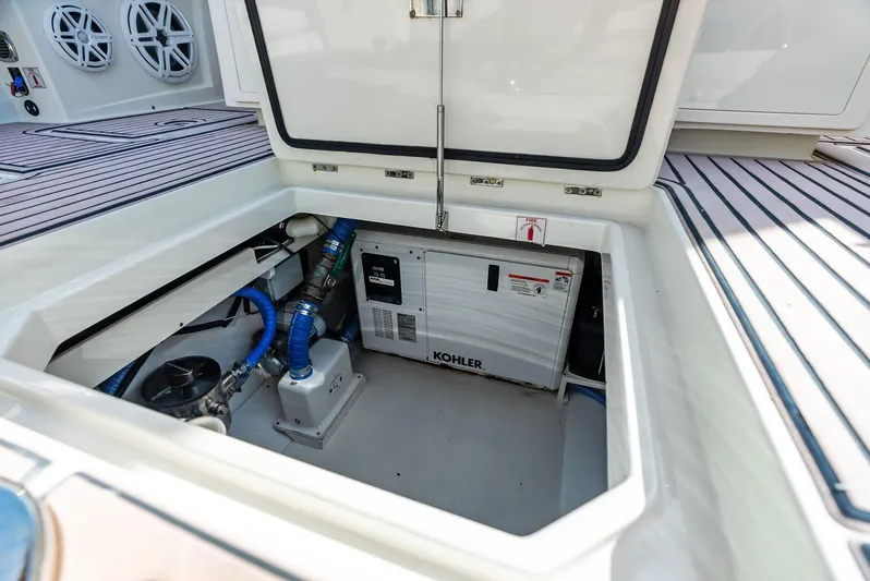 Verdandi Yacht Photos Pics Open engine compartment of 2018 HCB 53 Sue&ntilde;os boat with Kohler generator.
