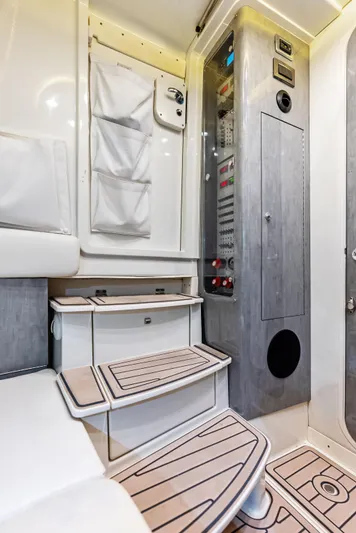 Verdandi Yacht Photos Pics Interior of 2018 HCB 53 Sue&ntilde;os boat, featuring modern design and wooden steps.