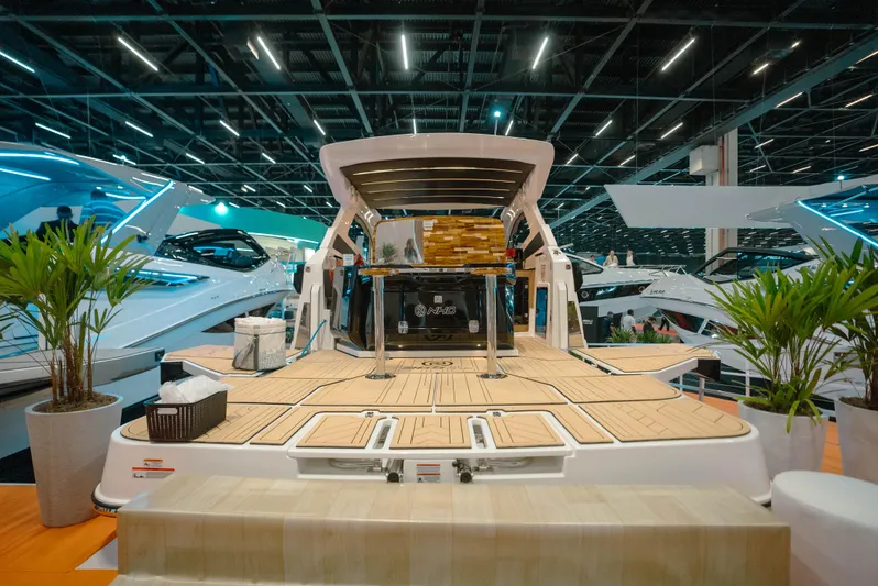  Yacht Photos Pics Luxury NHD 365 HT PLUS yacht displayed at a boat show, 2025 model.