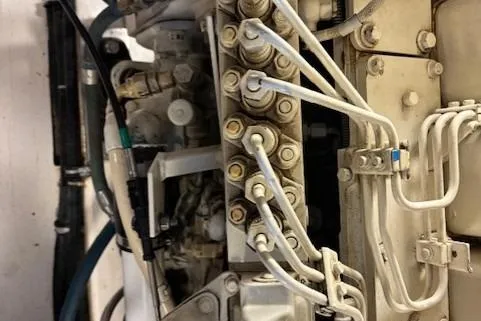 Ocean Cloud Yacht Photos Pics Engine components of a 2001 Tiara Yachts 3500 Open, showcasing intricate mechanical details.