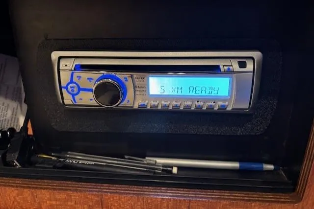 Ocean Cloud Yacht Photos Pics Stereo system in 2001 Tiara Yachts 3500 Open, displaying "5 XM Ready" on screen.