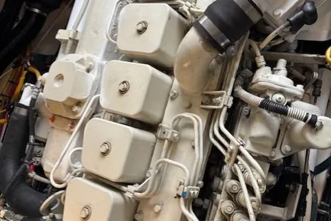 Ocean Cloud Yacht Photos Pics Engine components of a 2001 Tiara Yachts 3500 Open, showcasing intricate mechanical details.