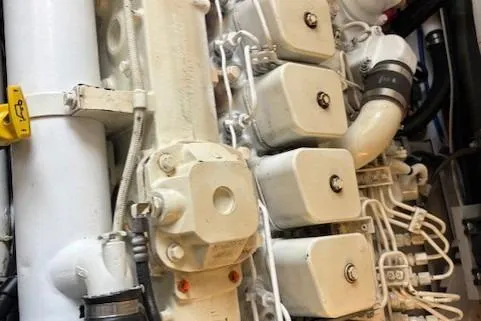 Ocean Cloud Yacht Photos Pics Engine components of a 2001 Tiara Yachts 3500 Open, showcasing intricate mechanical details.