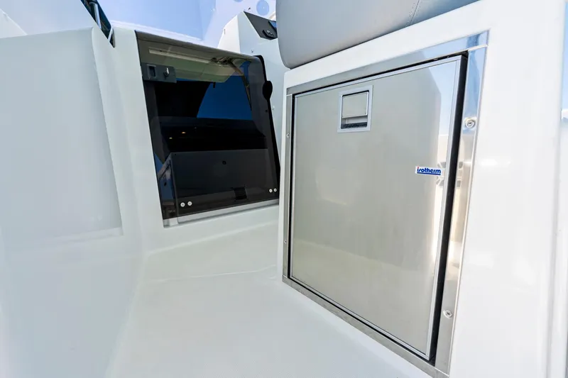  Yacht Photos Pics 2025 Beneteau Flyer 9 SUNdeck interior with sleek stainless steel cabinetry.
