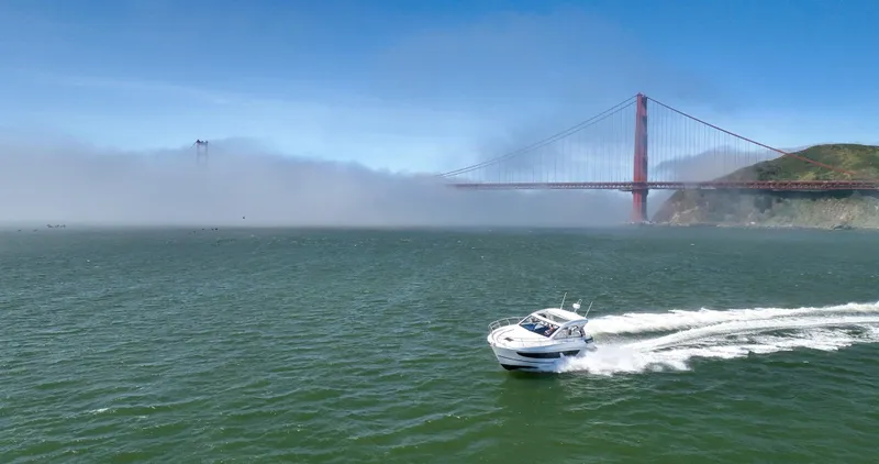 In Stock Yacht Photos Pics 2023 Beneteau Gran Turismo 41 cruising near Golden Gate Bridge on a clear day.