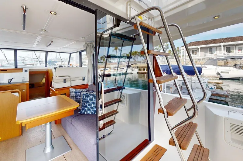 Vitamin Sea Yacht Photos Pics Interior of 2021 Beneteau Swift Trawler 35 with modern design and marina view.