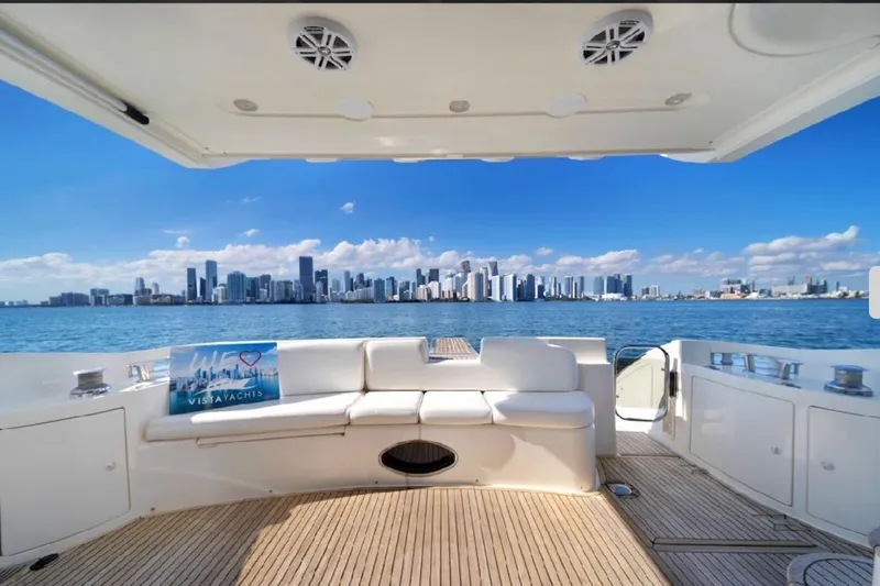  Yacht Photos Pics Luxury Azimut 50 yacht interior with city skyline view, 2005 model.