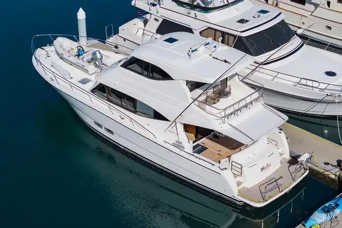  Yacht Photos Pics 2017 Maritimo M 51 yacht docked in marina, aerial view.
