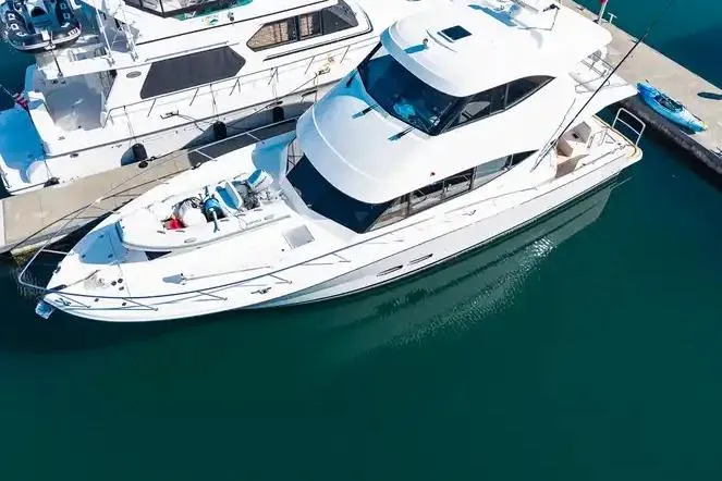  Yacht Photos Pics 2017 Maritimo M 51 yacht docked in marina, aerial view.
