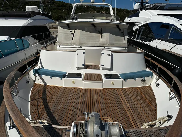 Smaragd Yacht Photos Pics 2003 Fleming 55 yacht with spacious teak deck and seating area.