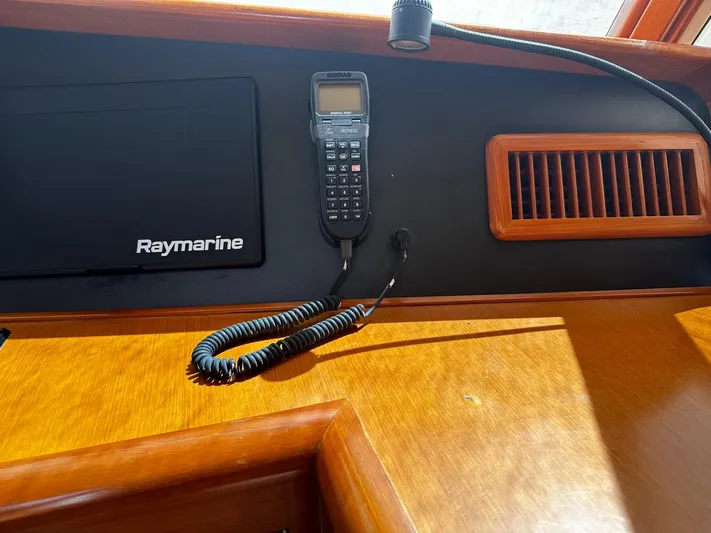 Smaragd Yacht Photos Pics Control panel of a 2003 Fleming 55 yacht with Raymarine equipment.