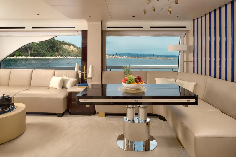  Yacht Photos Pics Luxurious interior of 2022 Azimut 78 yacht with ocean view and elegant furnishings.