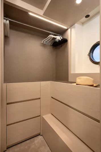  Yacht Photos Pics Luxurious Azimut 78 yacht closet interior with modern design, 2022 model.