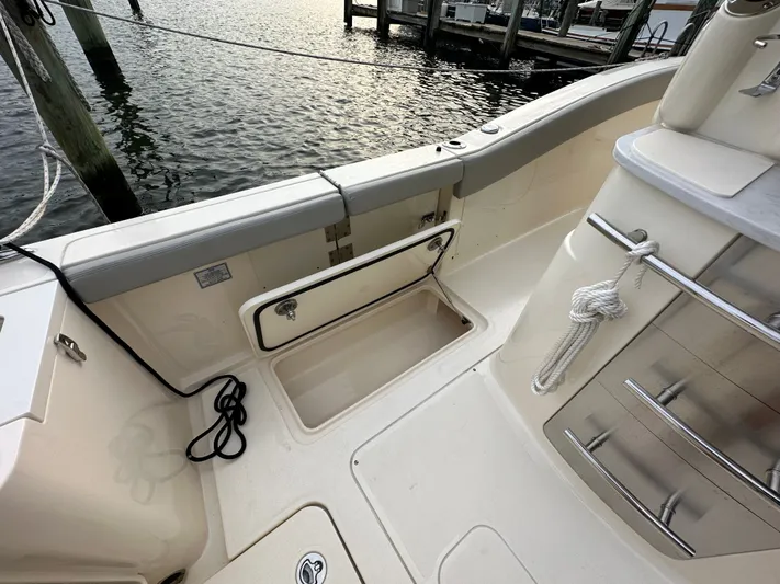  Yacht Photos Pics Interior of 2024 Scout 277 LXF boat at dock.