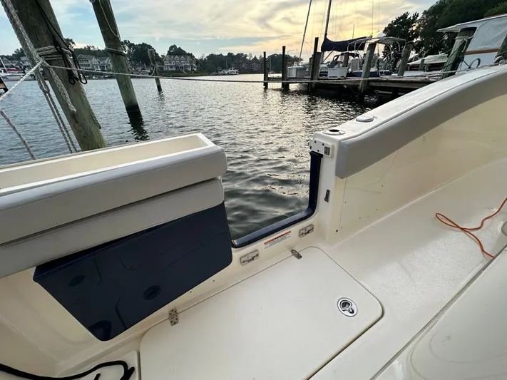  Yacht Photos Pics 2024 Scout 277 LXF boat docked at sunset.