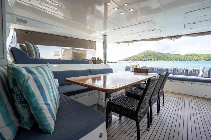  Yacht Photos Pics Luxurious Lagoon 620 yacht interior with elegant seating and ocean view, 2014 model.
